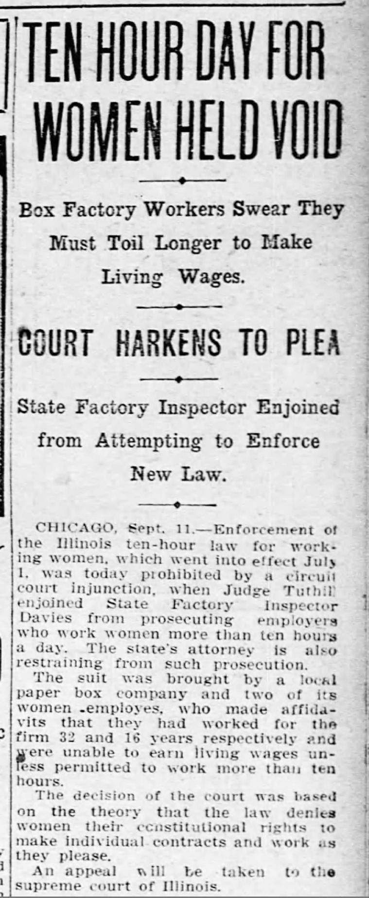 Ten hour day for women held void